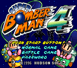 Super Bomberman 4 title screen for Super Famicom